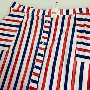 Lane Bryant Size 18/20 Red‎ White Blue Striped Button Front Midi Skirt NEW USA